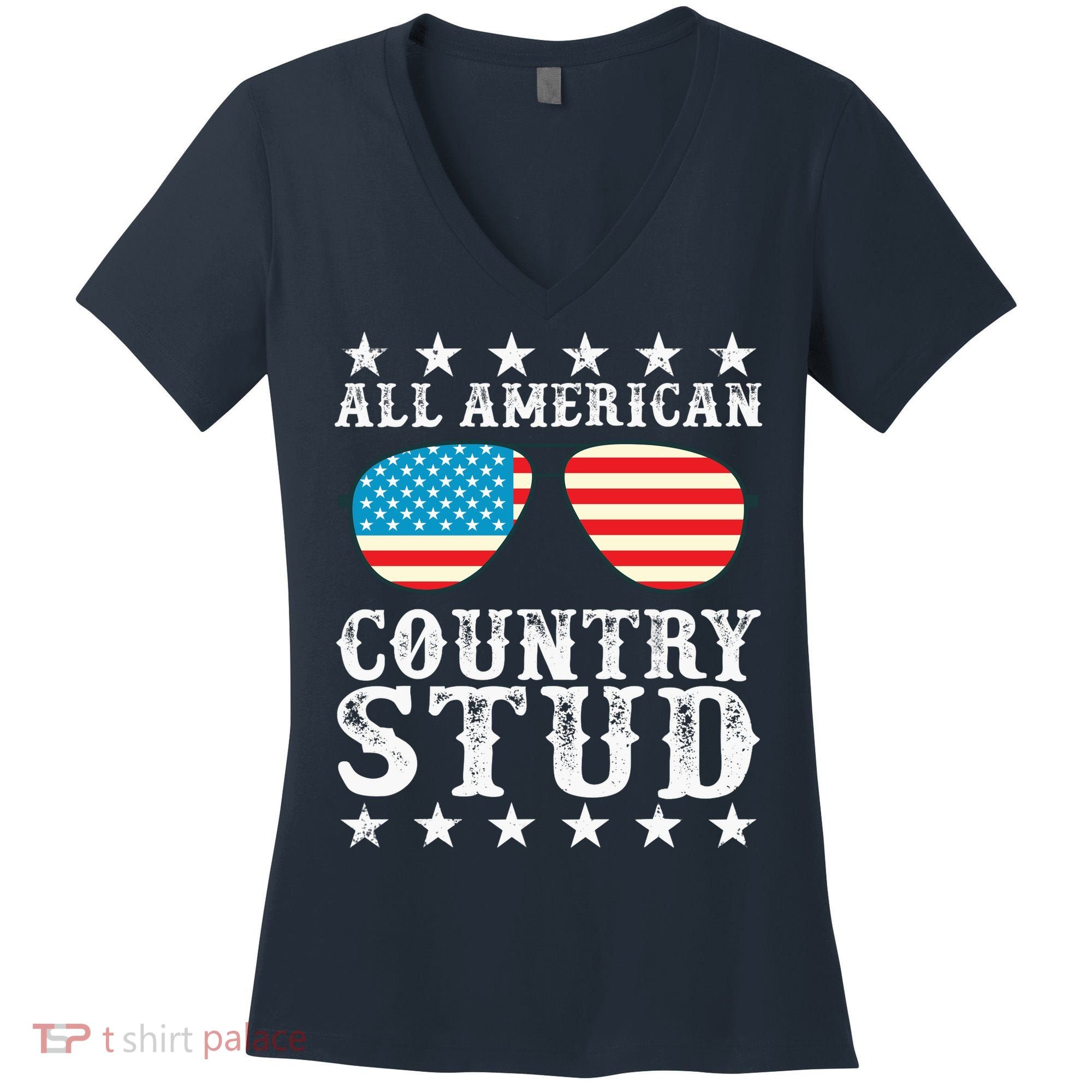 All American Stud Boy Country 4th of July USA Flag Gift Women's V-Neck T-Shirt