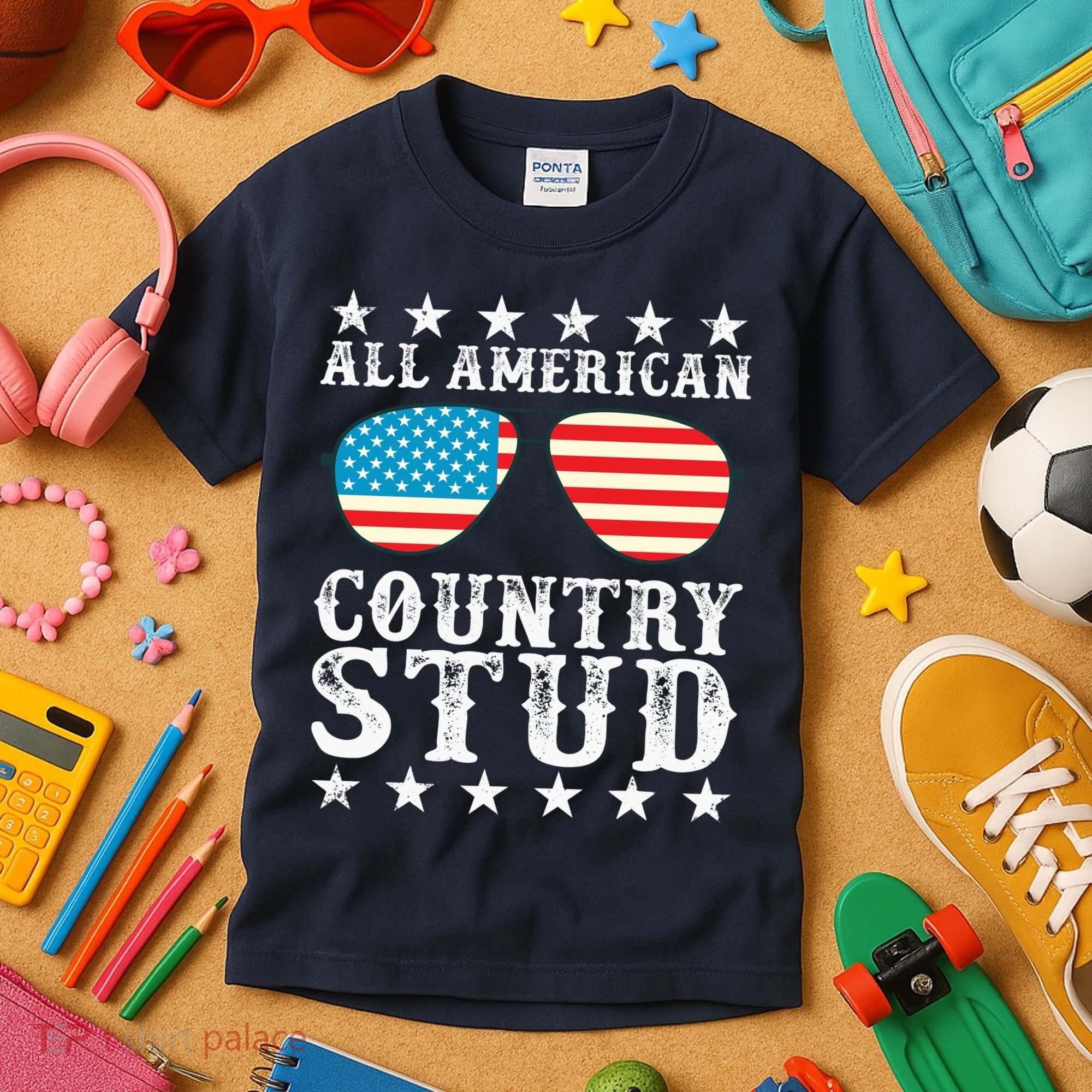 All American Stud Boy Country 4th of July USA Flag Gift Kids T-Shirt