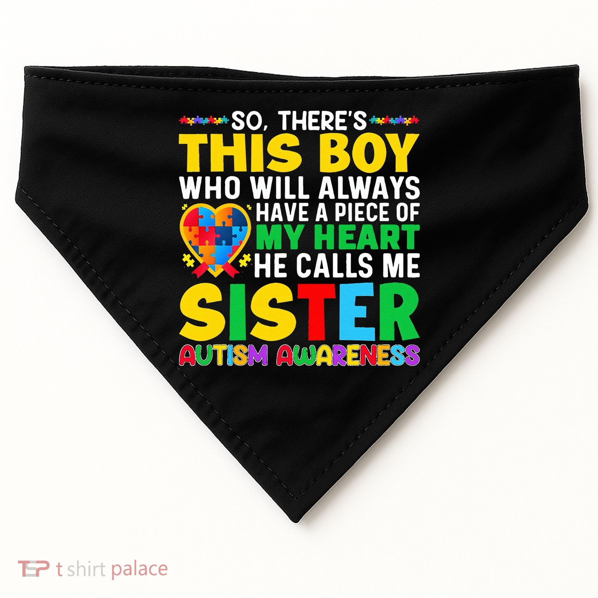 Autism Awareness Support Autistic Brother By Sister USA-Made Doggie Bandana
