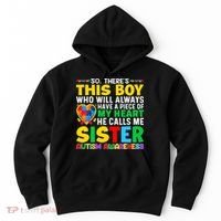 Autism Awareness Support Autistic Brother By Sister Hoodie thumb 0