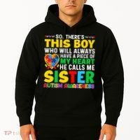 Autism Awareness Support Autistic Brother By Sister Hoodie thumb 2