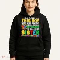 Autism Awareness Support Autistic Brother By Sister Hoodie thumb 5