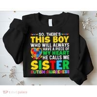 Autism Awareness Support Autistic Brother By Sister Sweatshirt thumb 2