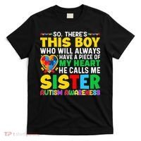 Autism Awareness Support Autistic Brother By Sister T-Shirt thumb 0