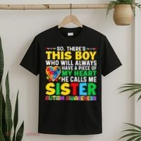 Autism Awareness Support Autistic Brother By Sister T-Shirt thumb 2