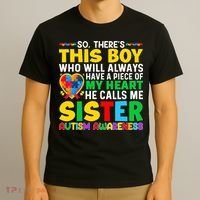 Autism Awareness Support Autistic Brother By Sister T-Shirt thumb 3