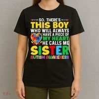 Autism Awareness Support Autistic Brother By Sister T-Shirt thumb 4