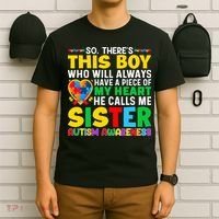 Autism Awareness Support Autistic Brother By Sister T-Shirt thumb 6