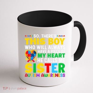 Autism Awareness Support Autistic Brother By Sister Coffee Mug back