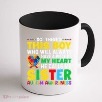 Autism Awareness Support Autistic Brother By Sister Coffee Mug thumb 1