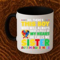 Autism Awareness Support Autistic Brother By Sister Coffee Mug thumb 2