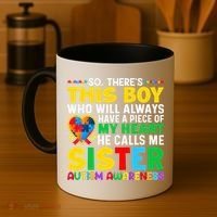 Autism Awareness Support Autistic Brother By Sister Coffee Mug thumb 4