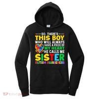 Autism Awareness Support Autistic Brother By Sister Women's Hoodie thumb 0