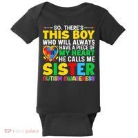 Autism Awareness Support Autistic Brother By Sister Baby Bodysuit thumb 0