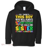 Autism Awareness Support Autistic Brother By Sister Toddler Hoodie thumb 0