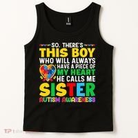 Autism Awareness Support Autistic Brother By Sister Tank Top thumb 2