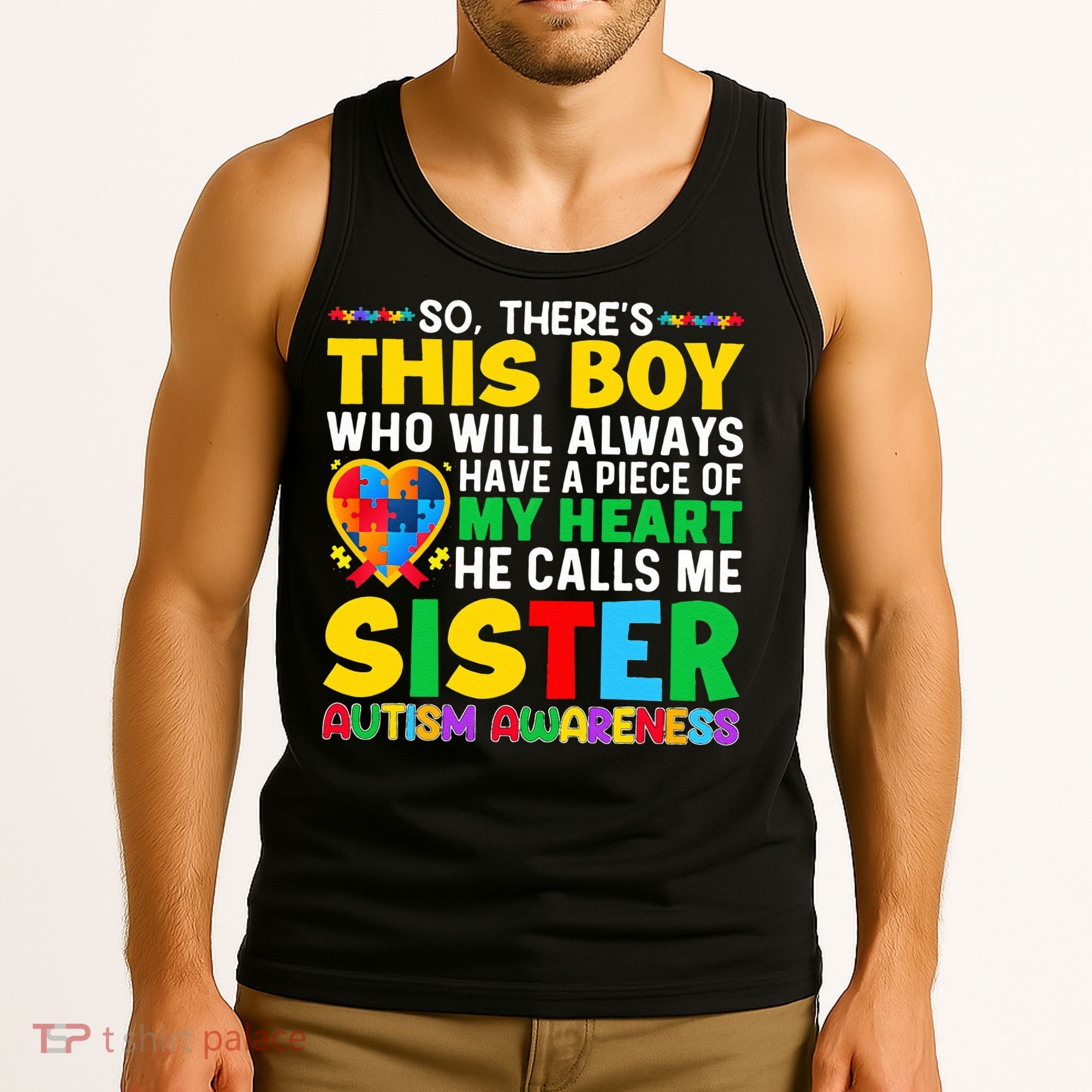 Autism Awareness Support Autistic Brother By Sister Tank Top