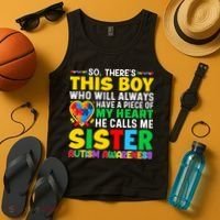 Autism Awareness Support Autistic Brother By Sister Tank Top thumb 4