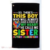 Autism Awareness Support Autistic Brother By Sister Golf Towel thumb 0
