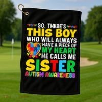 Autism Awareness Support Autistic Brother By Sister Golf Towel thumb 1