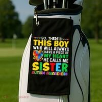 Autism Awareness Support Autistic Brother By Sister Golf Towel thumb 2
