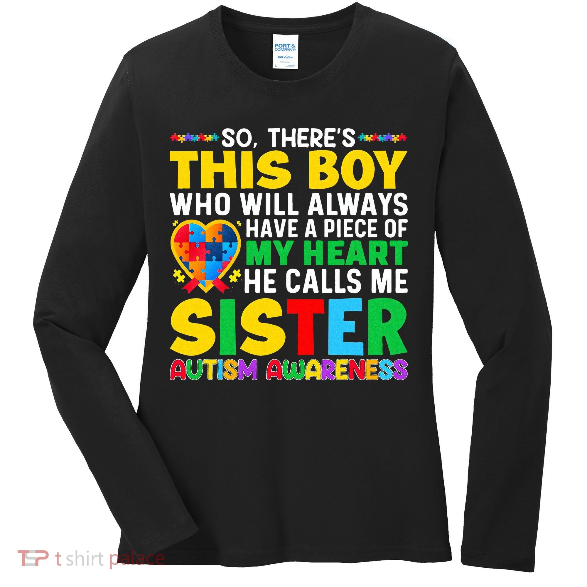 Autism Awareness Support Autistic Brother By Sister Women's Long Sleeve Shirt