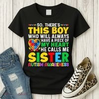 Autism Awareness Support Autistic Brother By Sister Women's T-Shirt thumb 3