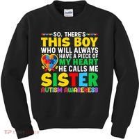 Autism Awareness Support Autistic Brother By Sister Kids Sweatshirt thumb 0