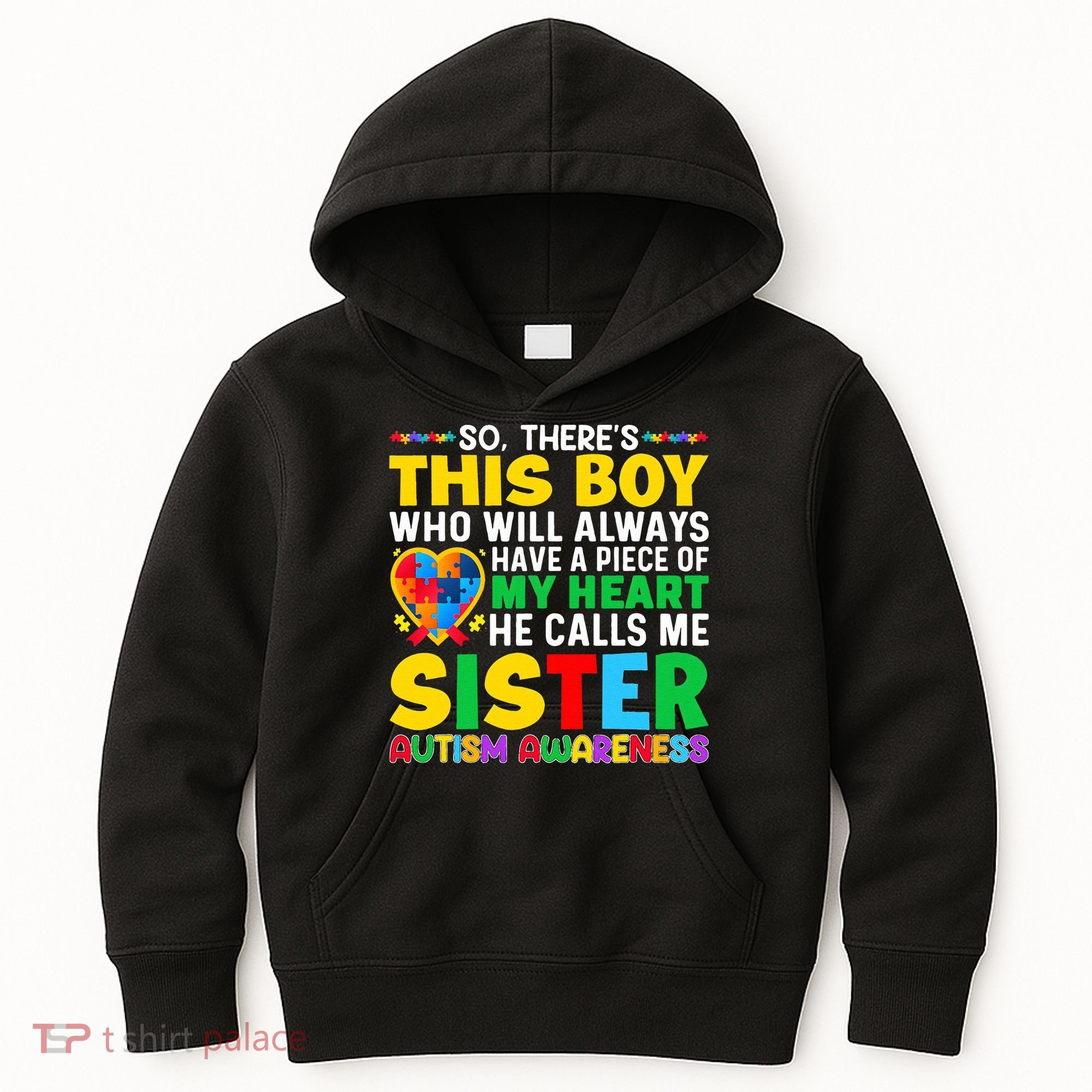 Autism Awareness Support Autistic Brother By Sister Kids Hoodie