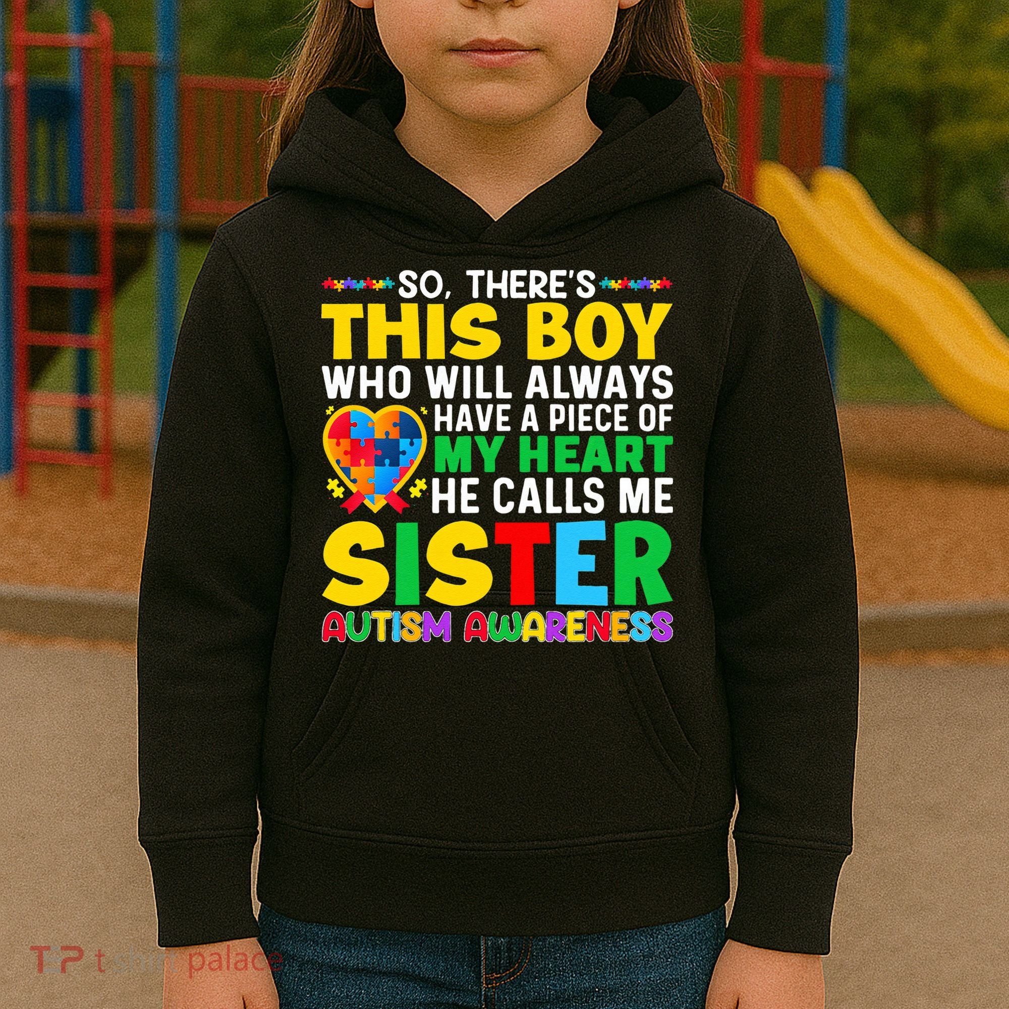 Autism Awareness Support Autistic Brother By Sister Kids Hoodie