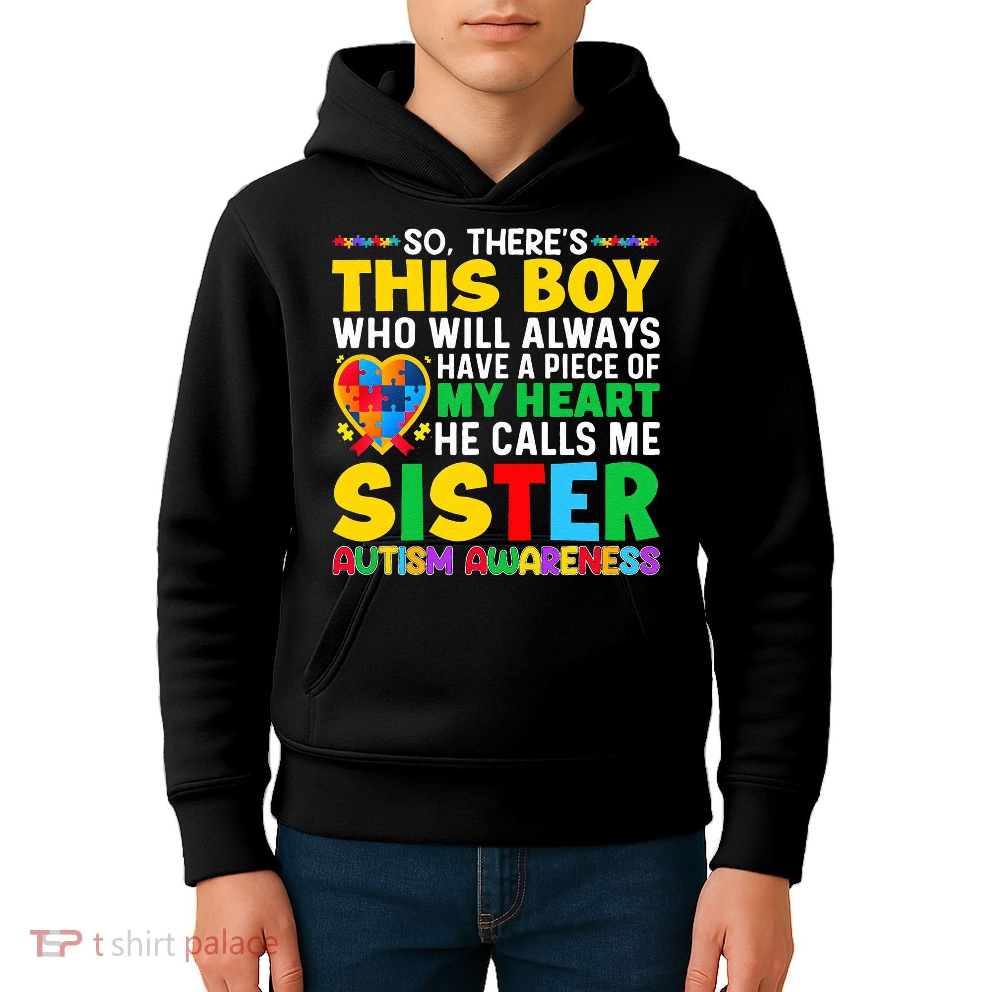 Autism Awareness Support Autistic Brother By Sister Kids Hoodie