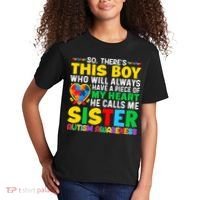 Autism Awareness Support Autistic Brother By Sister Kids T-Shirt thumb 2