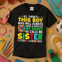 Autism Awareness Support Autistic Brother By Sister Kids T-Shirt thumb 3
