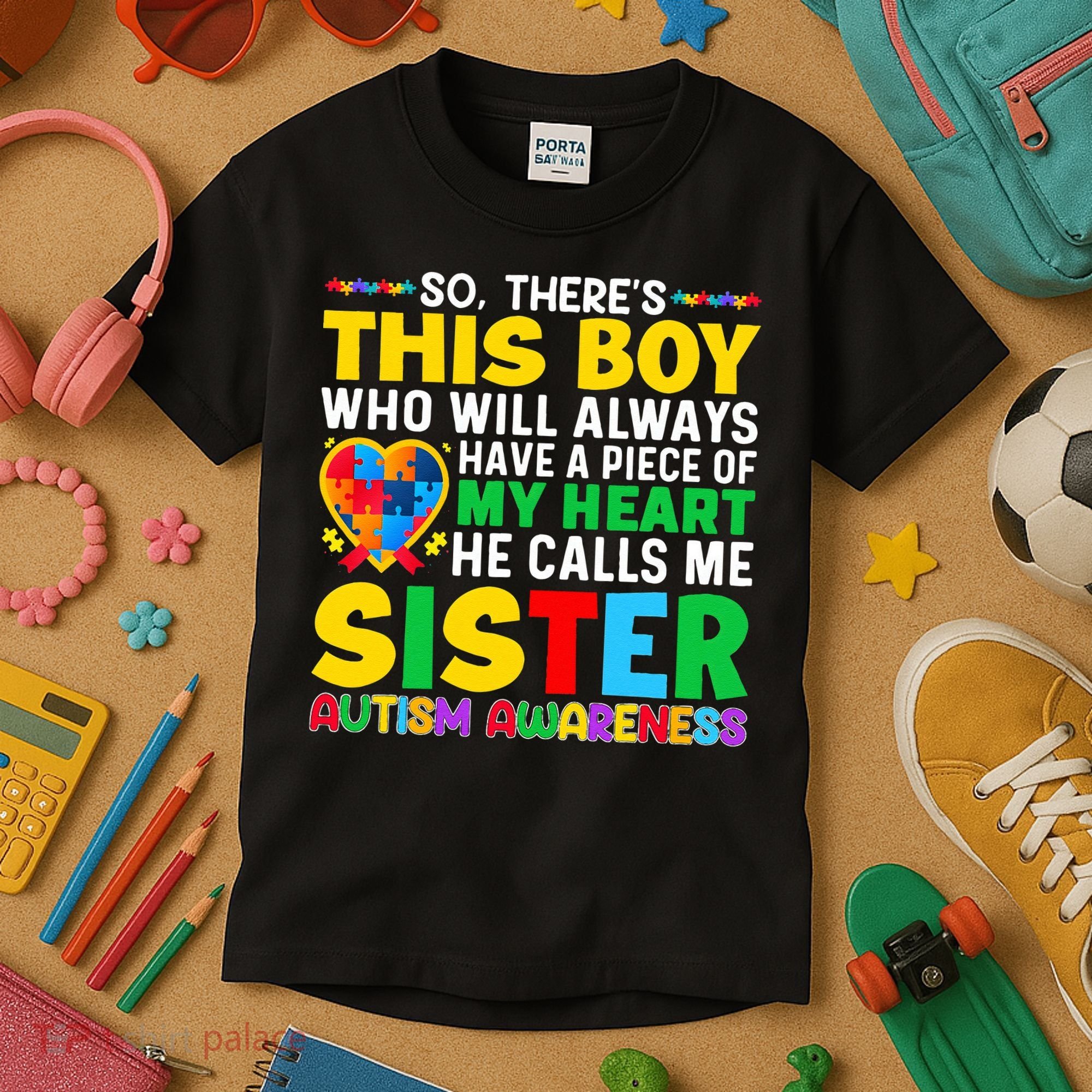 Autism Awareness Support Autistic Brother By Sister Kids T-Shirt