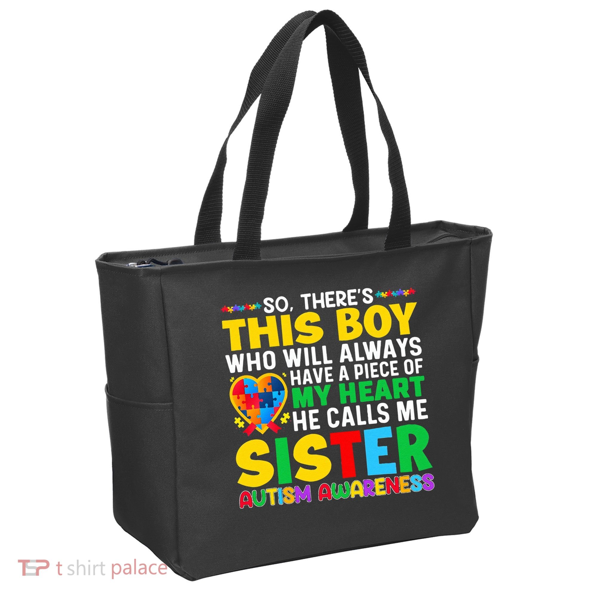 Autism Awareness Support Autistic Brother By Sister Tote Bag