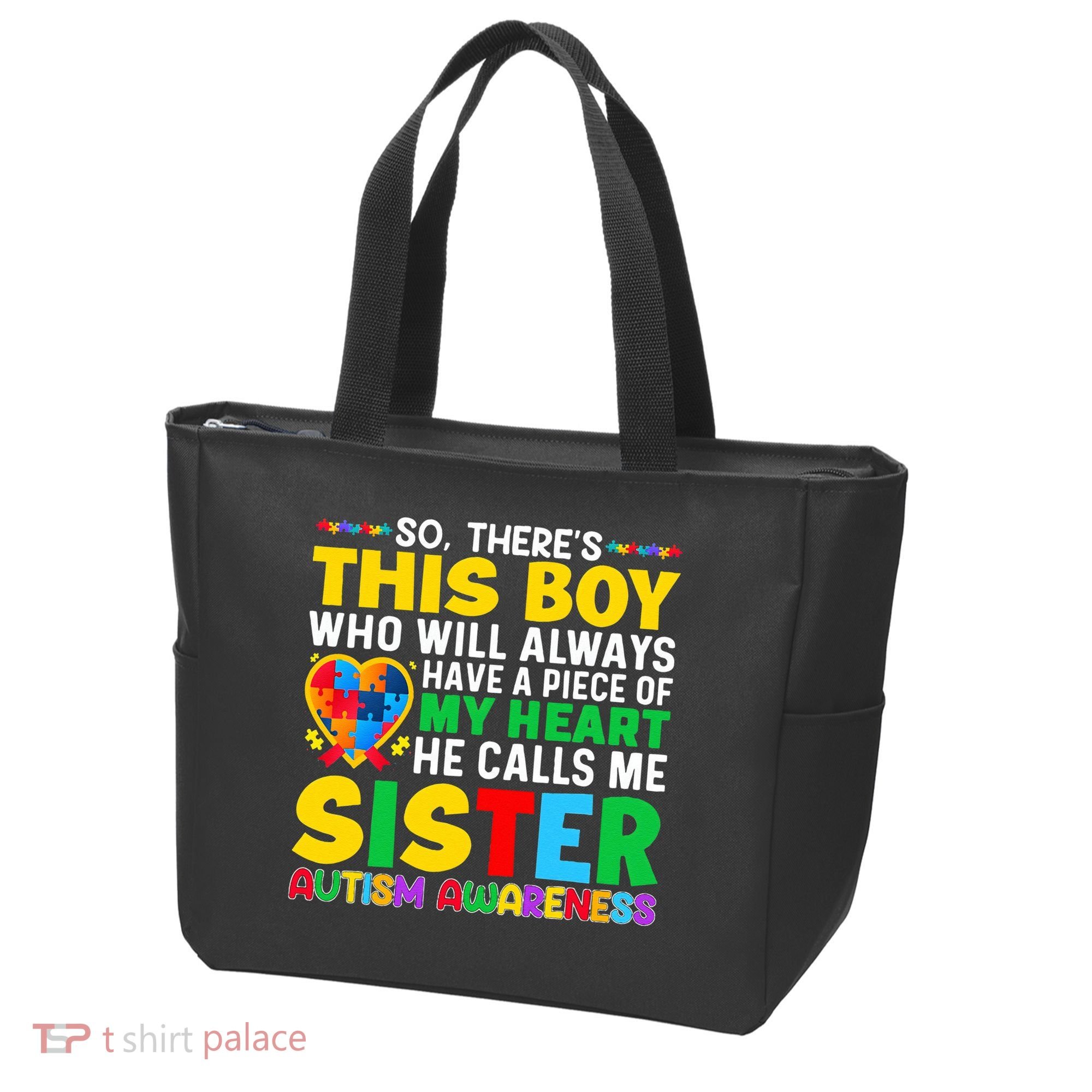 Autism Awareness Support Autistic Brother By Sister Tote Bag