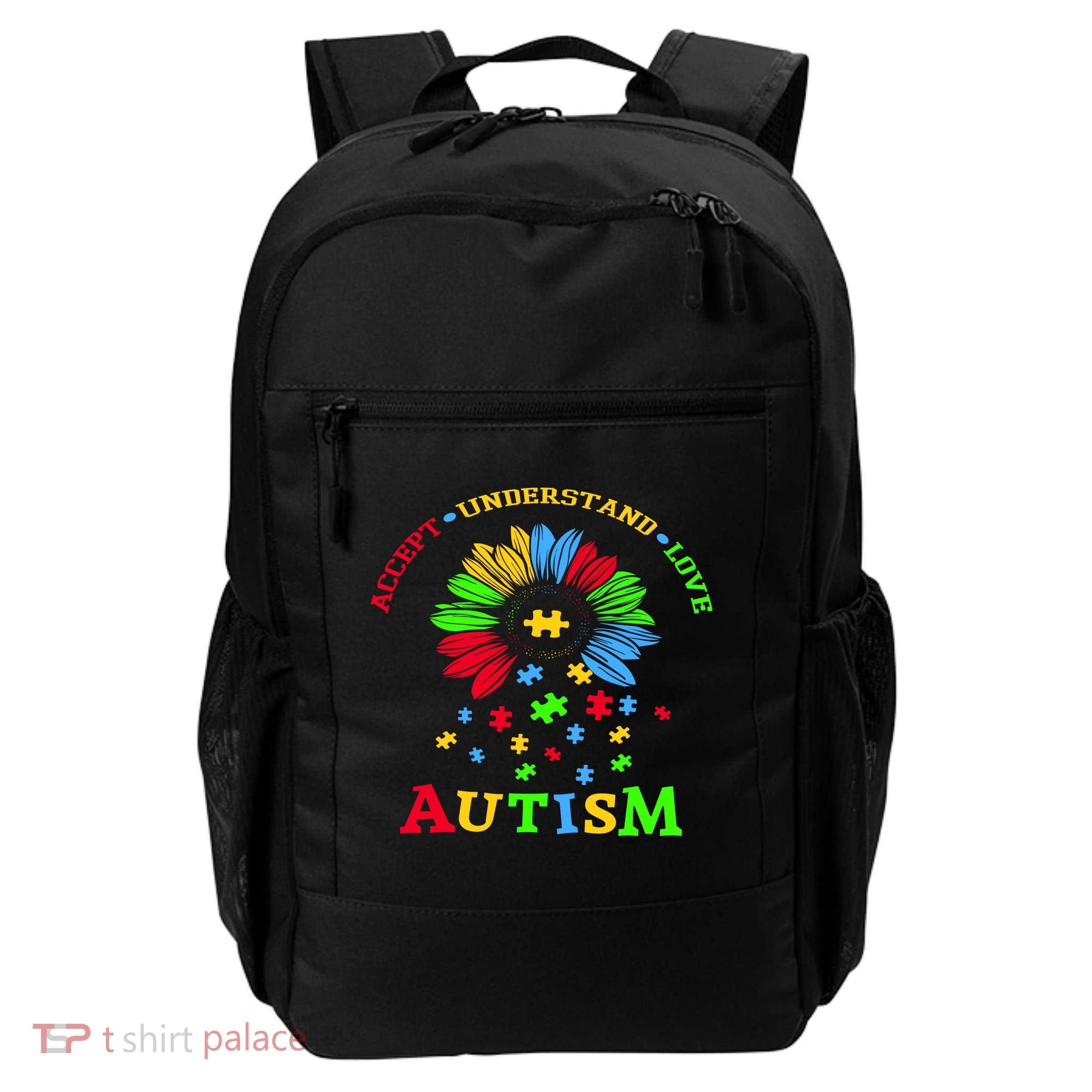 Autism Awareness Sunflower Puzzle Accept Understand Love Backpack