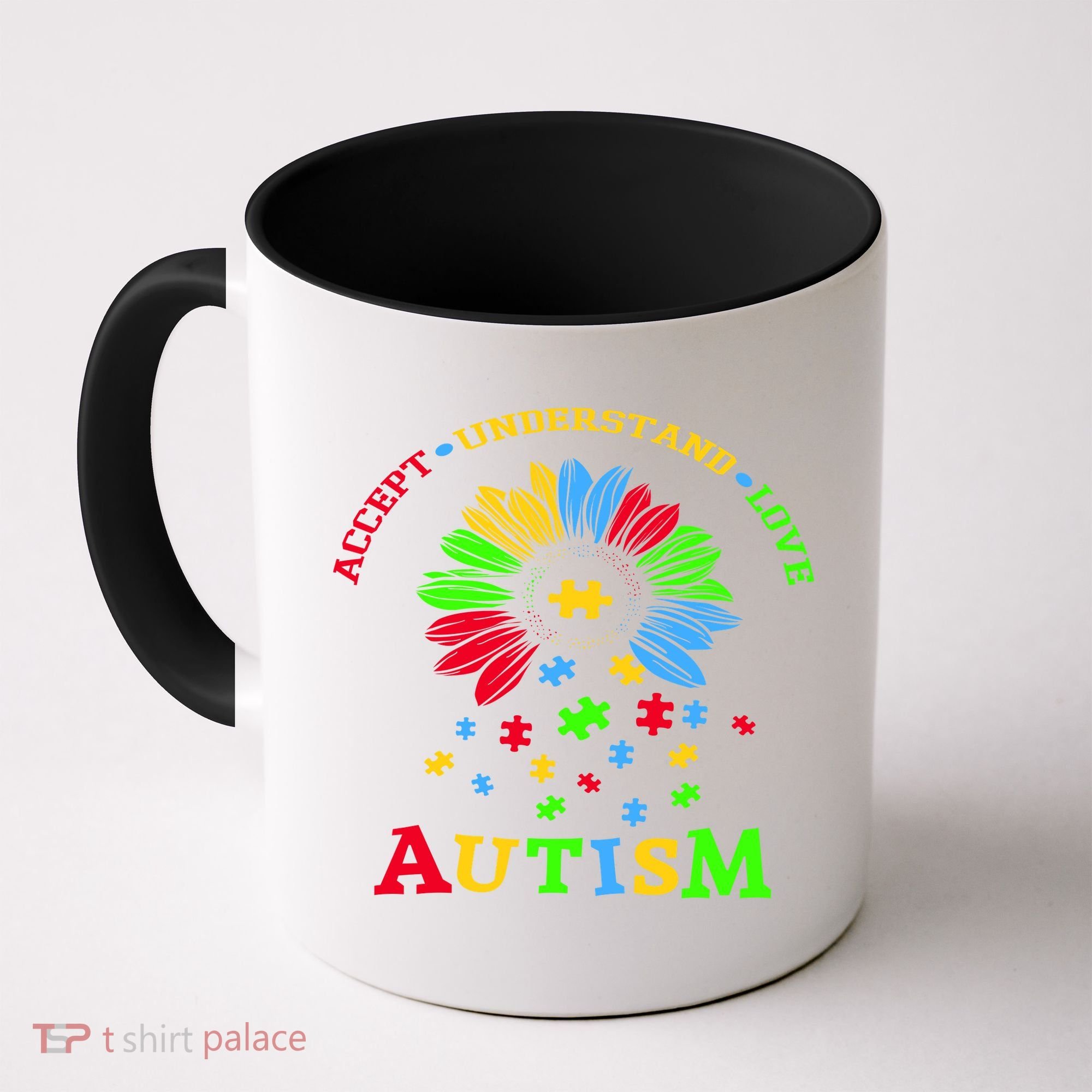 Autism Awareness Sunflower Puzzle Accept Understand Love Coffee Mug