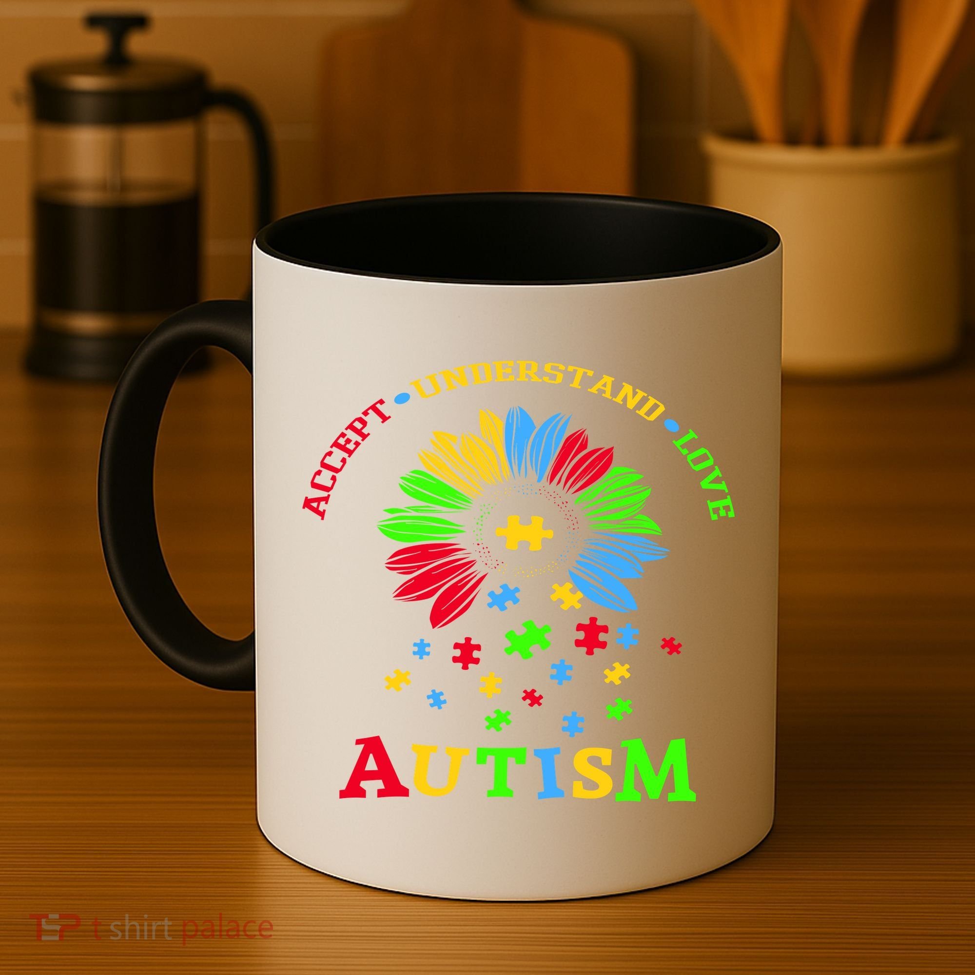 Autism Awareness Sunflower Puzzle Accept Understand Love Coffee Mug