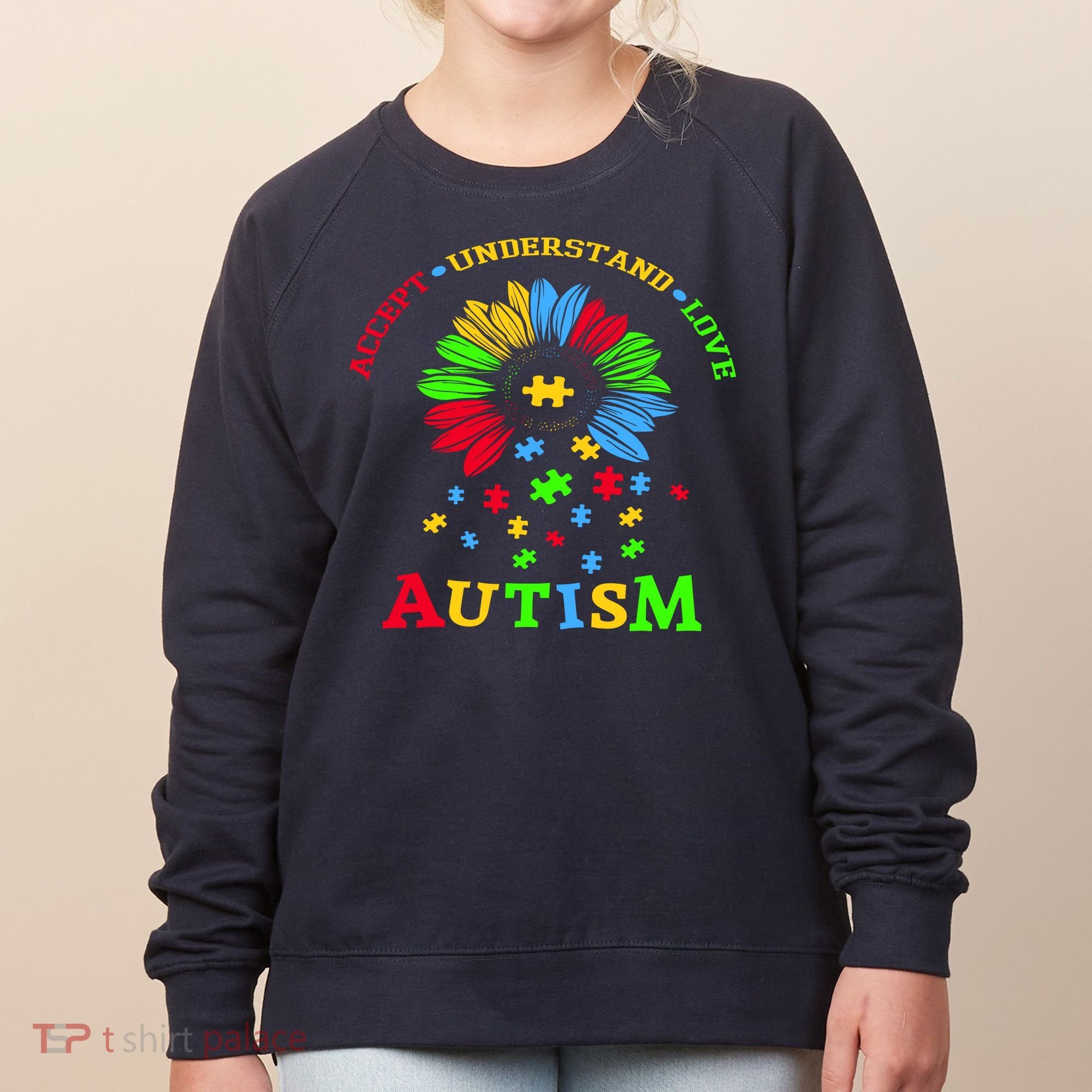 Autism Awareness Sunflower Puzzle Accept Understand Love Women's Sweatshirt