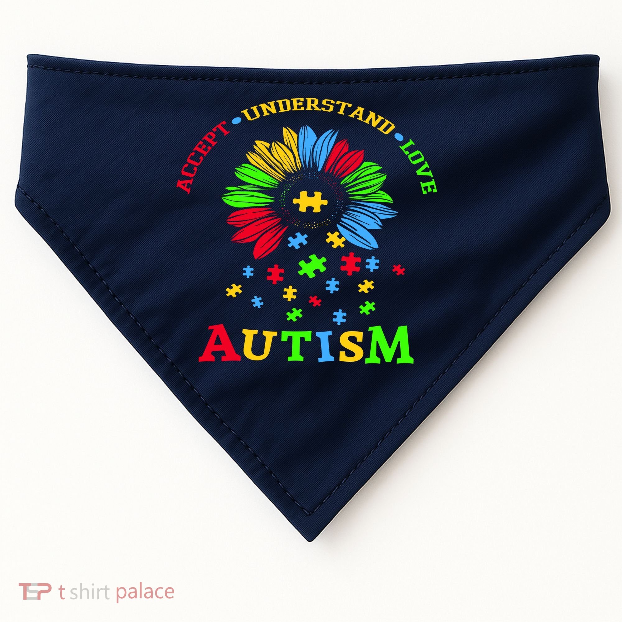Autism Awareness Sunflower Puzzle Accept Understand Love USA-Made Doggie Bandana