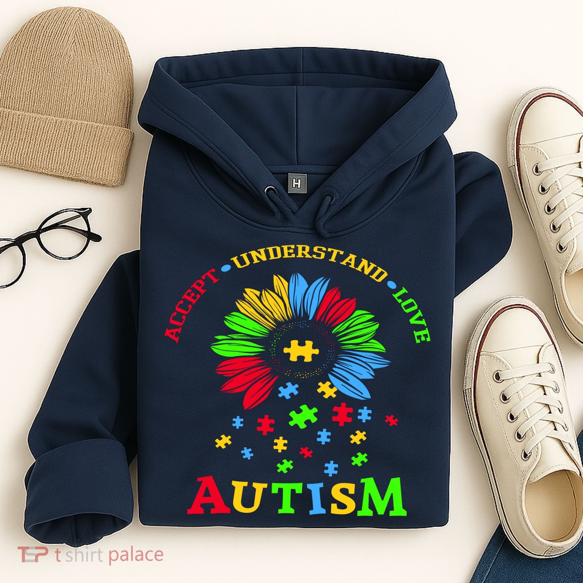 Autism Awareness Sunflower Puzzle Accept Understand Love Hoodie