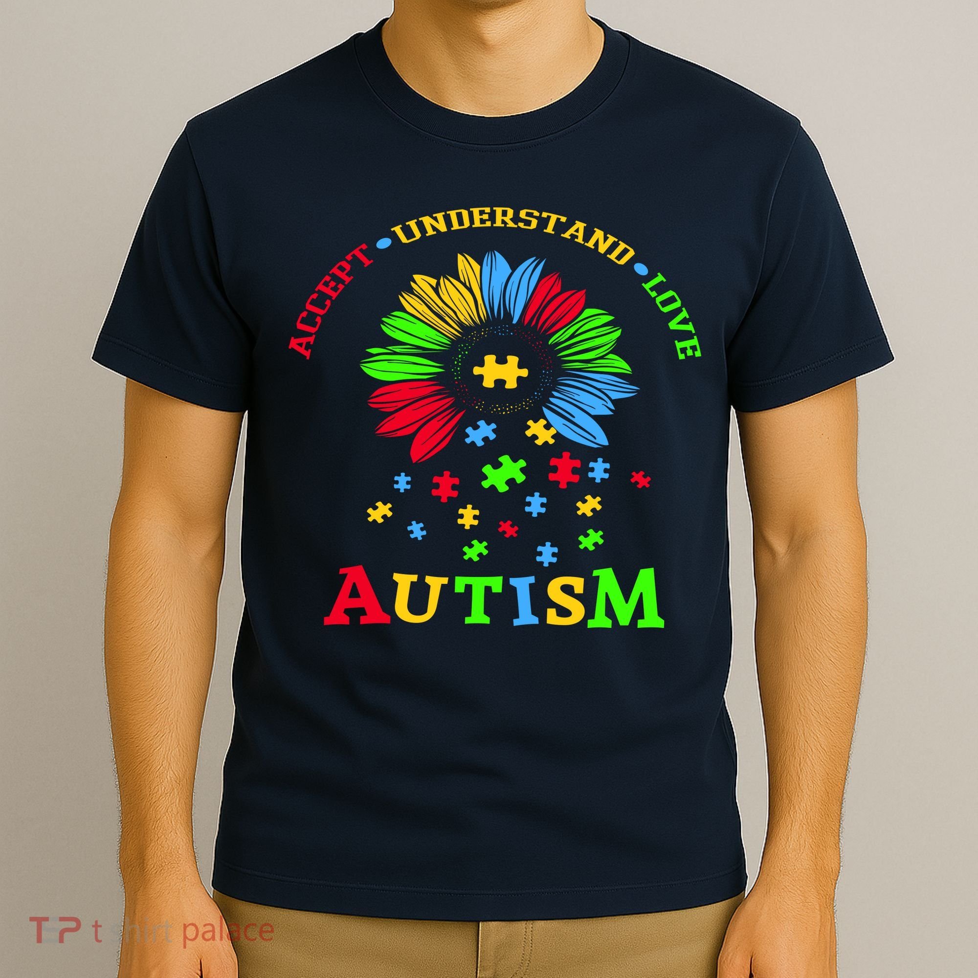 Autism Awareness Sunflower Puzzle Accept Understand Love T-Shirt
