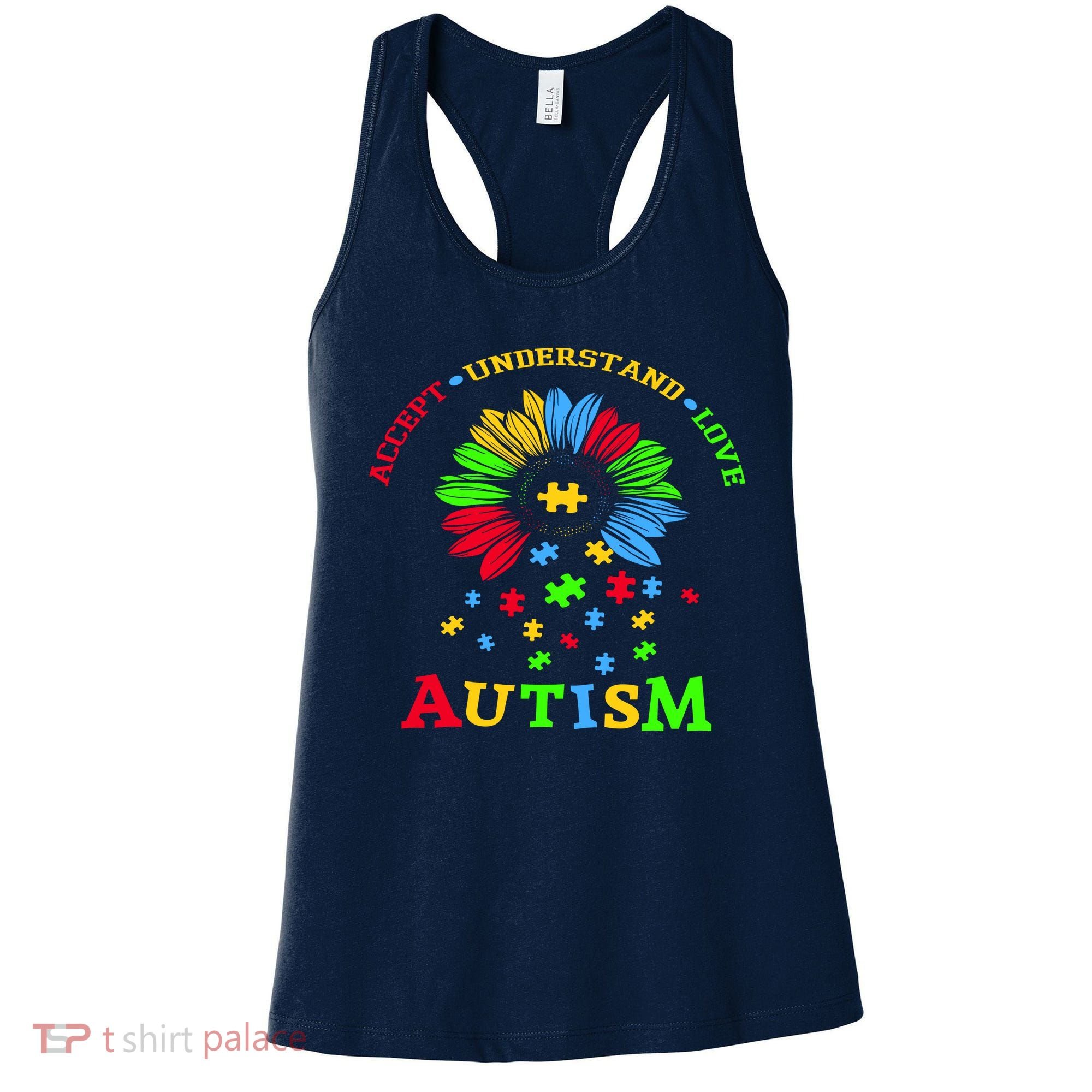 Autism Awareness Sunflower Puzzle Accept Understand Love Women's Tank Top