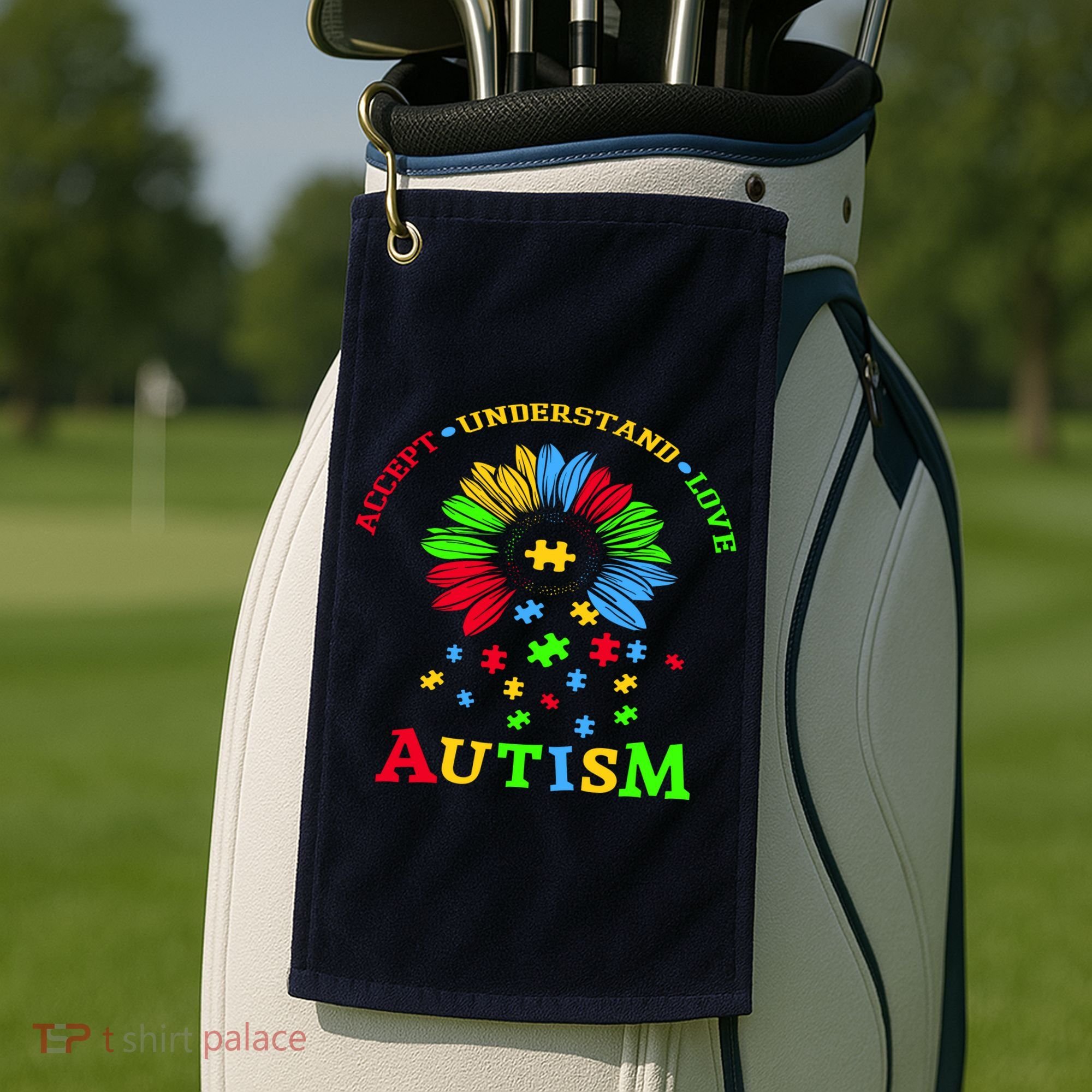 Autism Awareness Sunflower Puzzle Accept Understand Love Golf Towel