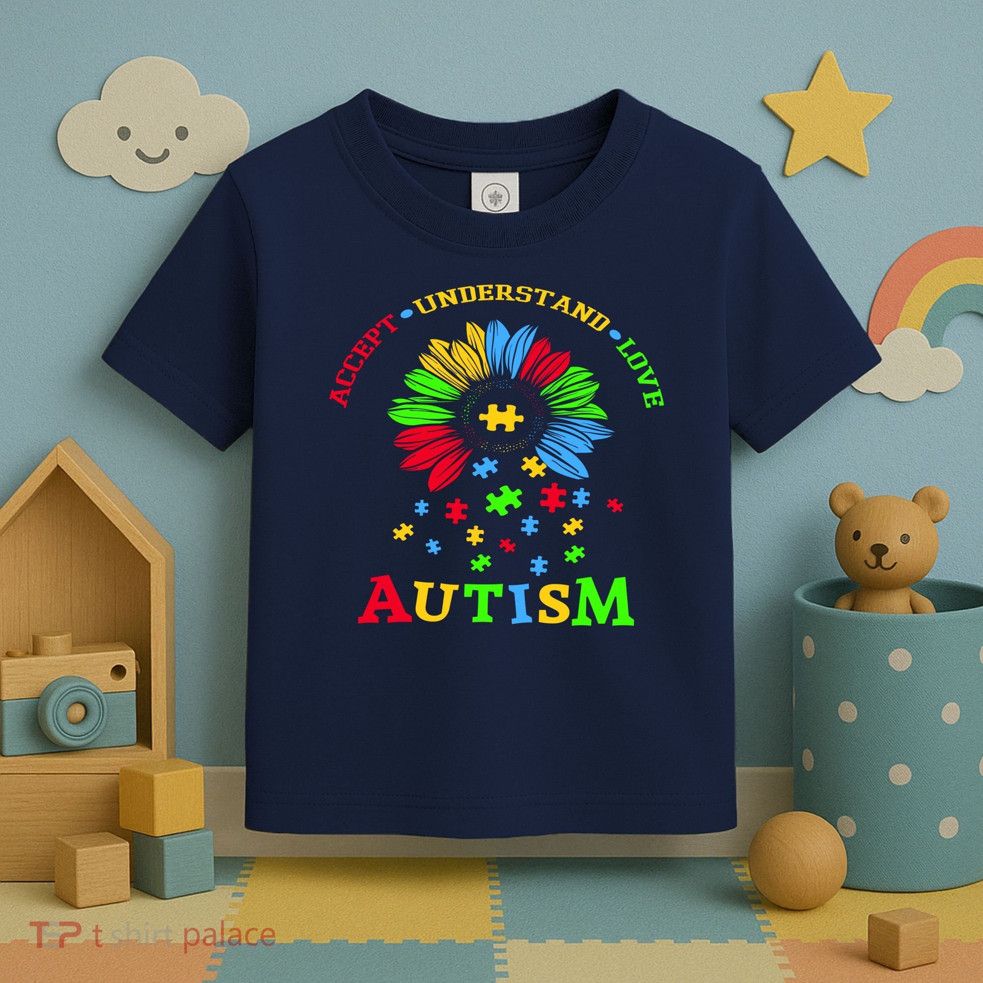 Autism Awareness Sunflower Puzzle Accept Understand Love Toddler T-Shirt