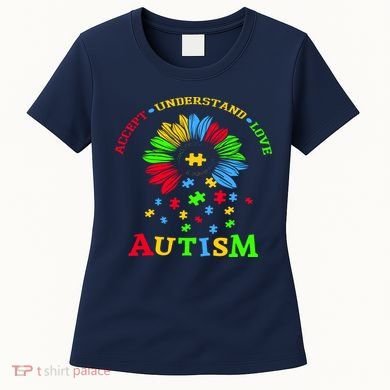 Autism Awareness Sunflower Puzzle Accept Understand Love Women's T-Shirt