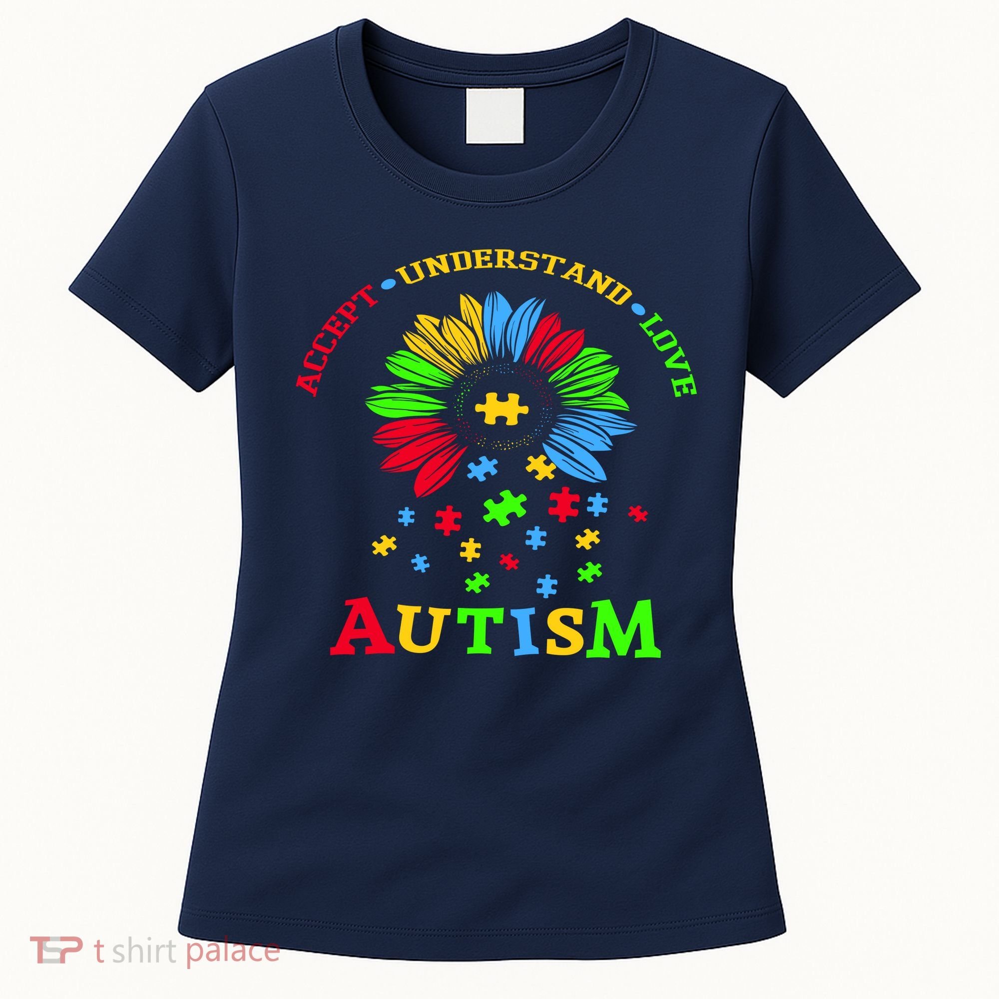 Autism Awareness Sunflower Puzzle Accept Understand Love Women's T-Shirt