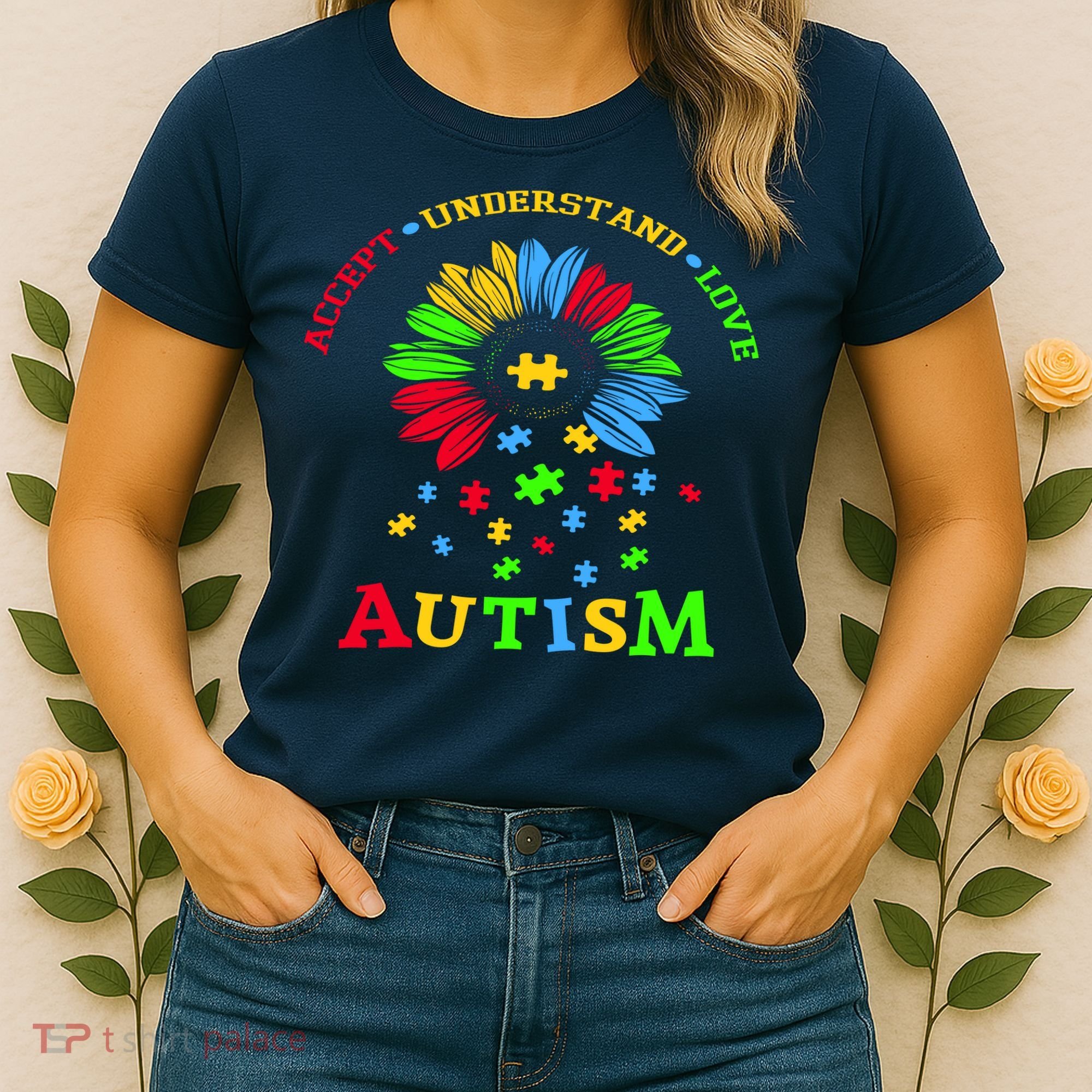 Autism Awareness Sunflower Puzzle Accept Understand Love Women's T-Shirt