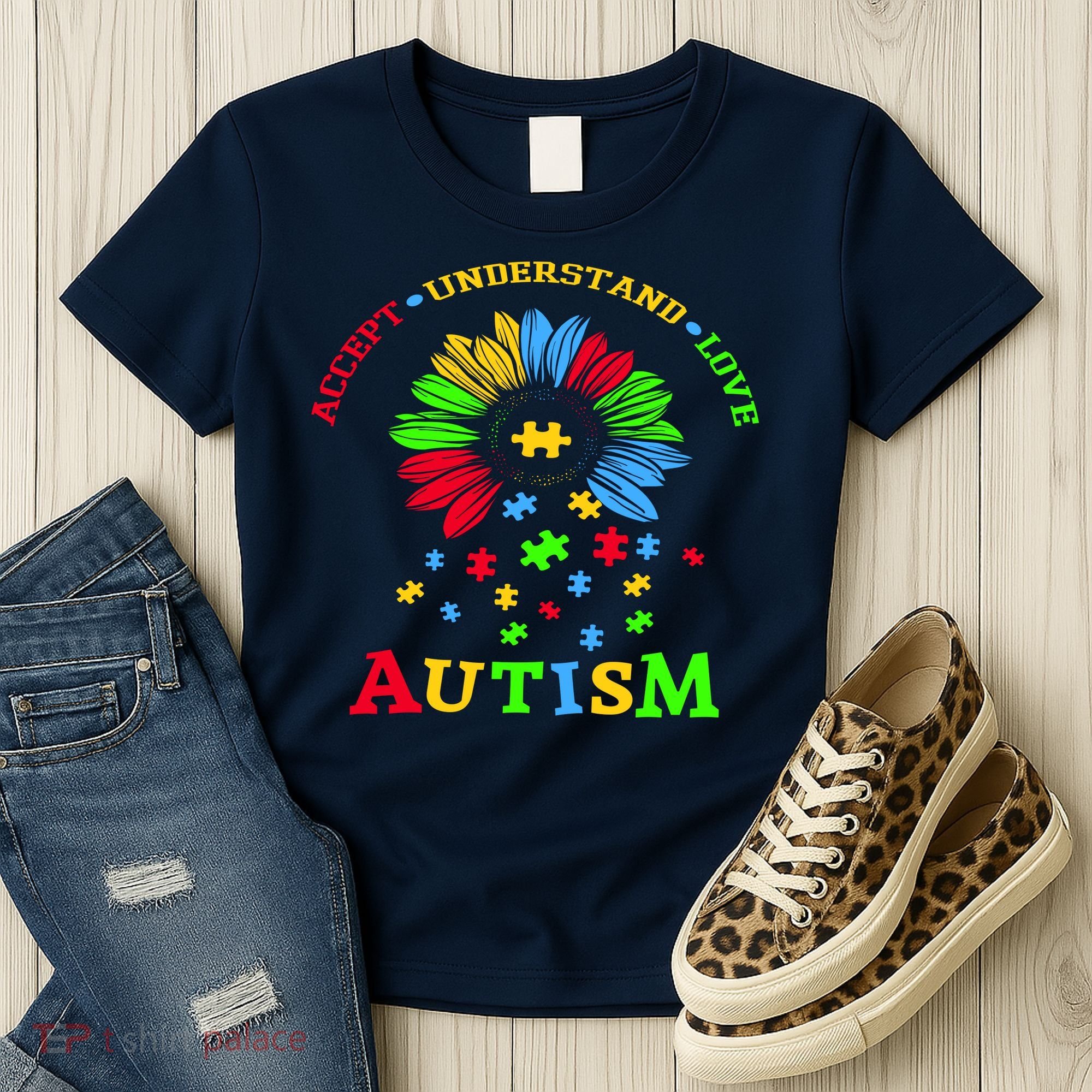 Autism Awareness Sunflower Puzzle Accept Understand Love Women's T-Shirt